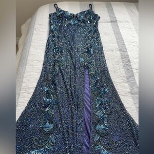 Embellished Navy Blue Evening Gown
